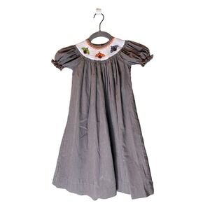 REMEMBER NGUYEN gingham colorful bugs SMOCKED DRESS